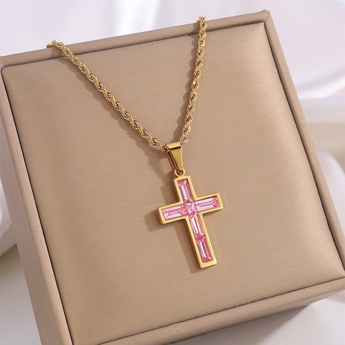 Diamond Cross Necklace Unique No Color Fading