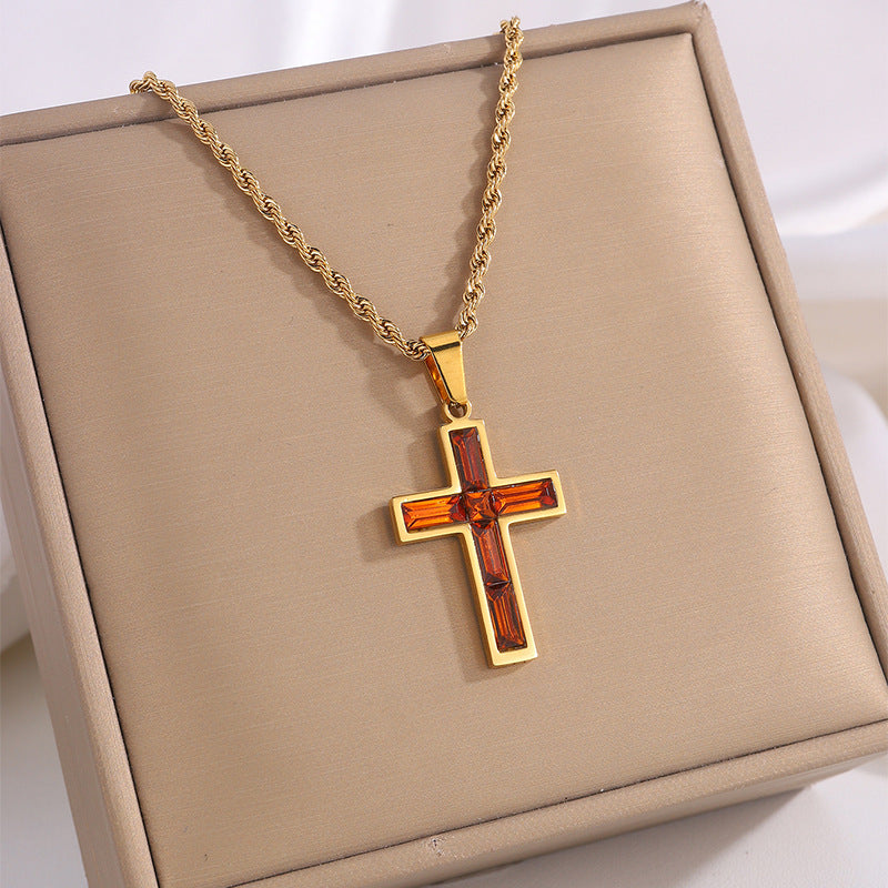 Diamond Cross Necklace Unique No Color Fading