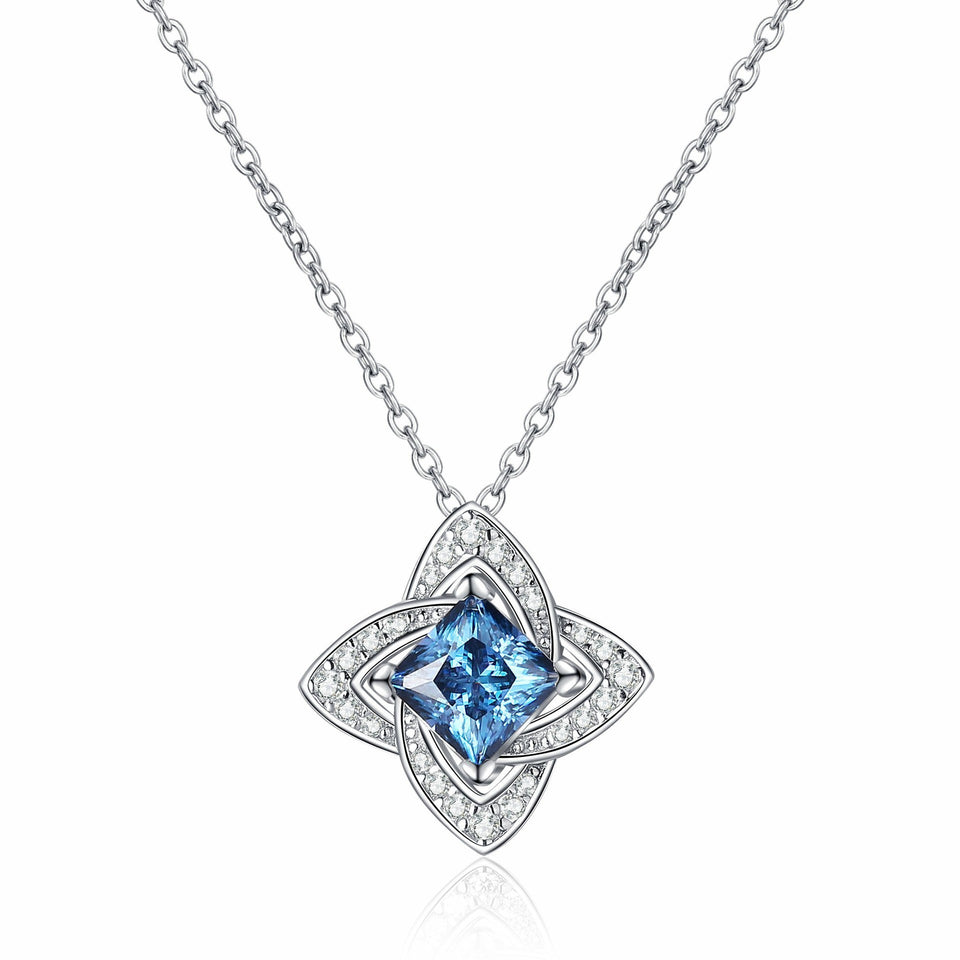 925 Sterling Silver Royal Blue Moissanite Necklace