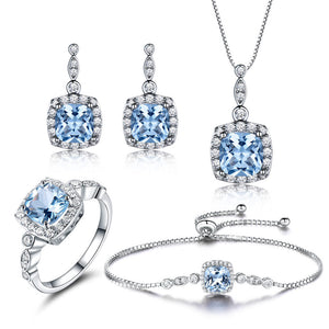 Silver Necklace Enchanted Sky Blue Topaz Four-Piece Set