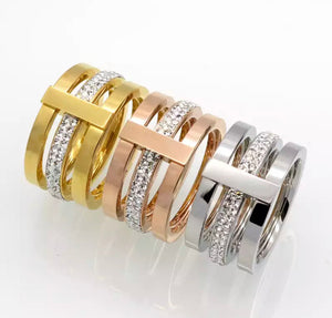 Three Layers Zircon Stainless Steel Titanium Ring For Men