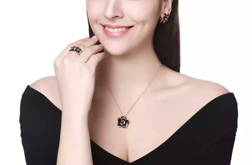 Romantic Rose Flower Necklace Jewelry Set