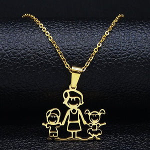 Family Necklaces Boy Kids Women Gold Color Chain