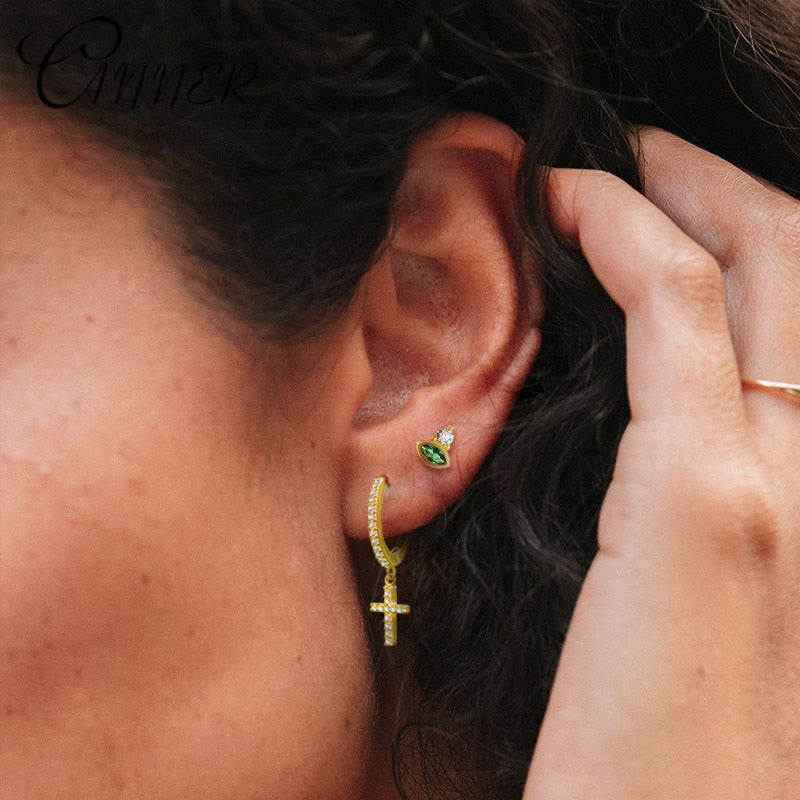 Mini CZ  Dropping Cross Earring Gold/Silver Color