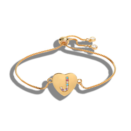Adjustable Love Heart Initial A-Z Colorful Letter Charm Bracelet