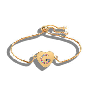 Adjustable Love Heart Initial A-Z Colorful Letter Charm Bracelet