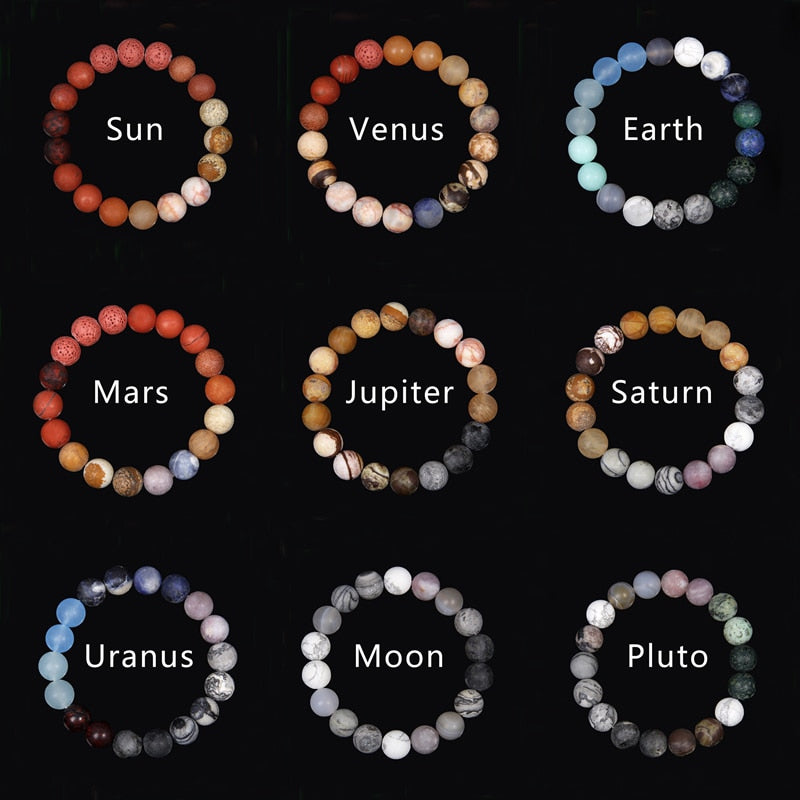 Eight Planets Bracelet Natural Stone Solar system Beads Yoga Bracelet