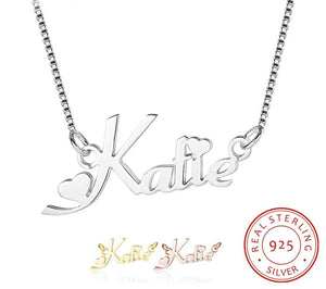 Personalized Real 925 Sterling Silver Heart Name Pendant