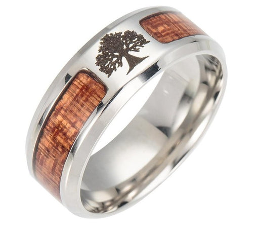 Wood Tree Stainless Steel  Ring for men