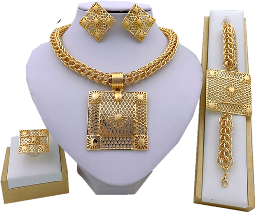 Luxury Square 18K Gold Wedding Jewelry Set