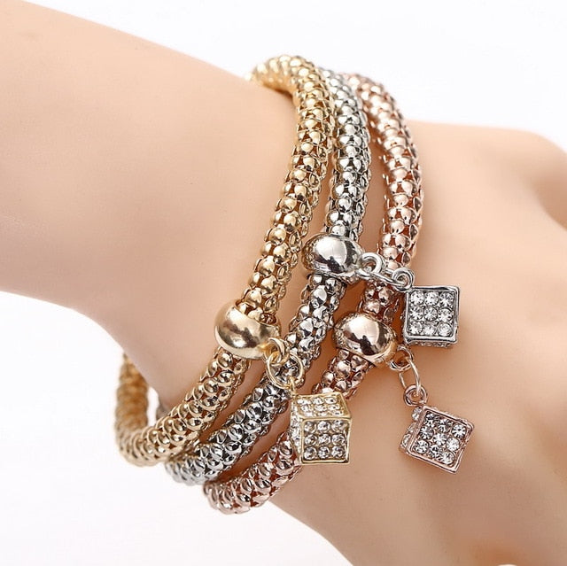 3 Pcs/Set Heart Charm Crystal Bracelets & Bangles
