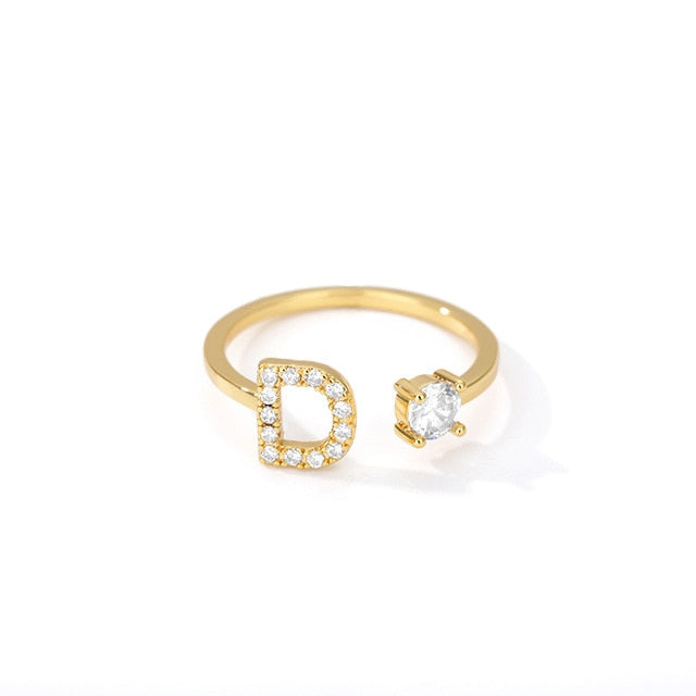 Crystal Open Adjustable 26 Initial Letter Ring