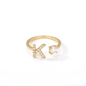 Crystal Open Adjustable 26 Initial Letter Ring