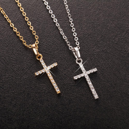 Gold Silver Color Crystal Cross Pendant Necklace