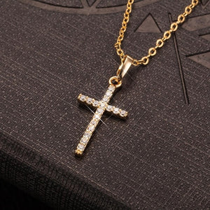 Gold Silver Color Crystal Cross Pendant Necklace