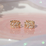14k Gold Crystal Leaves Buckle Earrings
