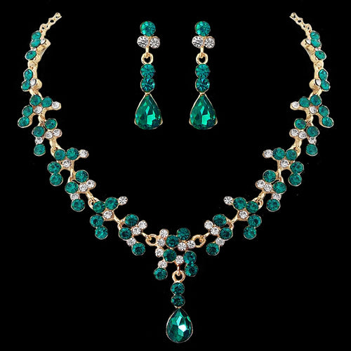 Vintage Female Green Crystal Jewelry Set