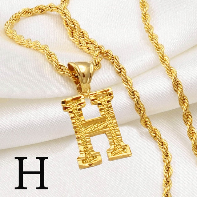 A-Z Letters Necklaces Women and Men Gold Color Initial Pendant