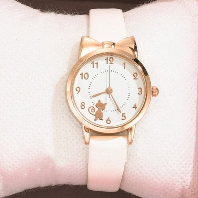 Leather Strap Quartz Watch and Bracelet  for Student Girls
