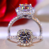 Brilliant Diamond Ring Halo Engagement Rings Gift Sterling Silver Jewelry
