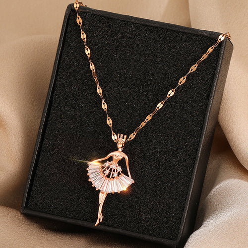 Elegant Ballerina Girl Crystal Exquisite Pendant Women Necklaces Stainless Steel