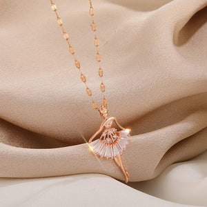 Elegant Ballerina Girl Crystal Exquisite Pendant Women Necklaces Stainless Steel