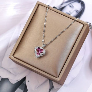 Crystal Heart Of Ocean Pendant Stainless Steel Necklace